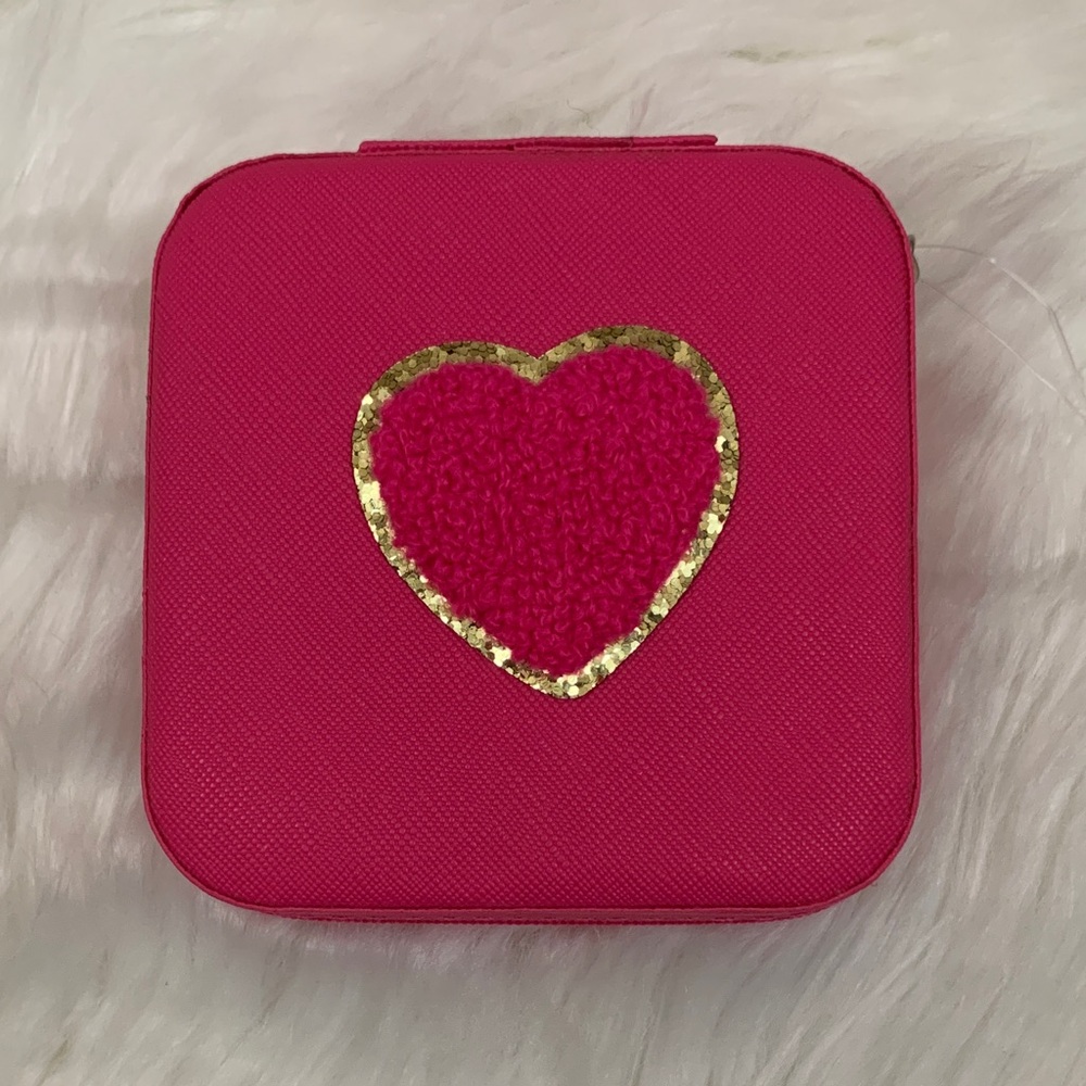 NEW Pink Heart Packable Travel Jewelry Case